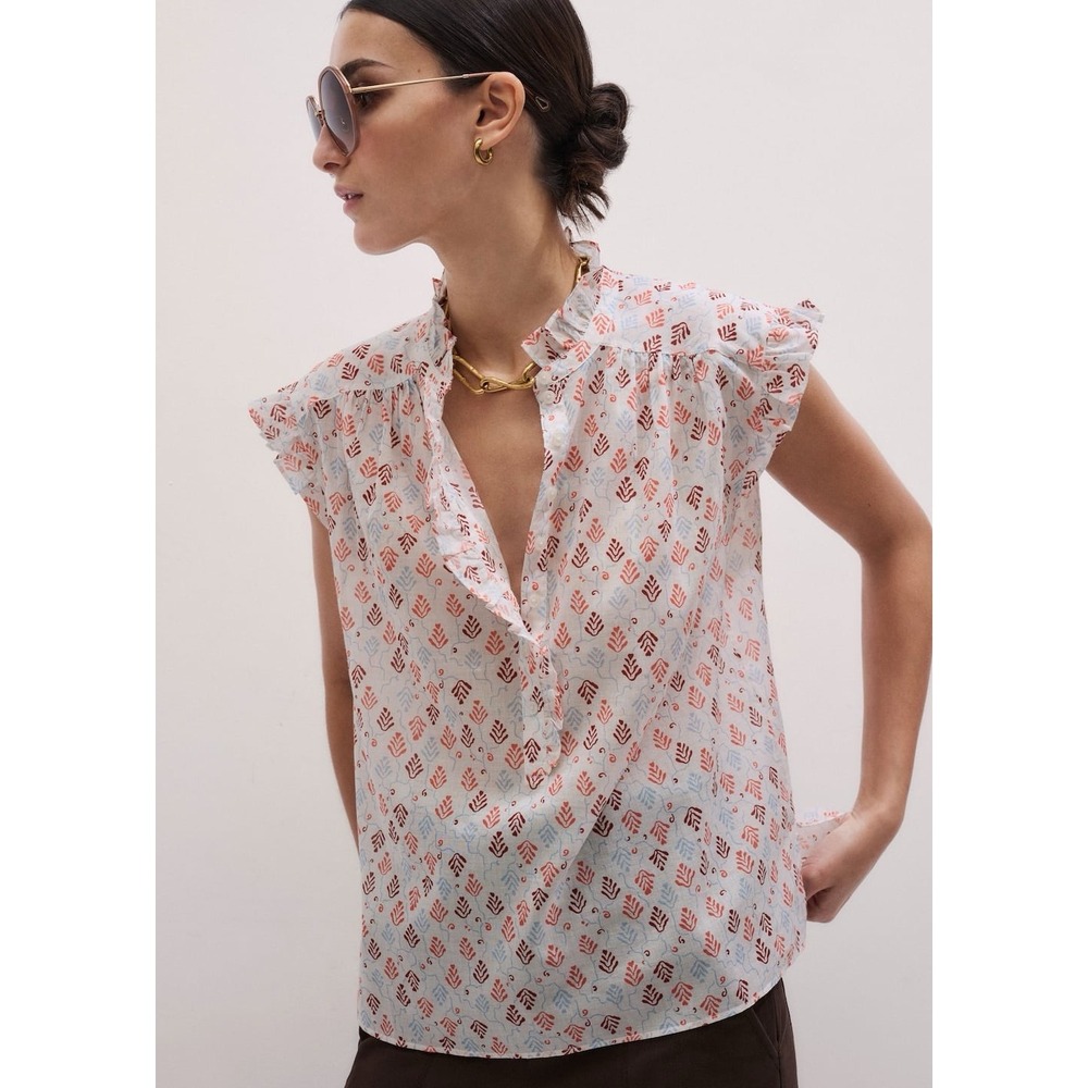 Me+em Cap Sleeve Straight Top Cotton Voile Leave Size 12